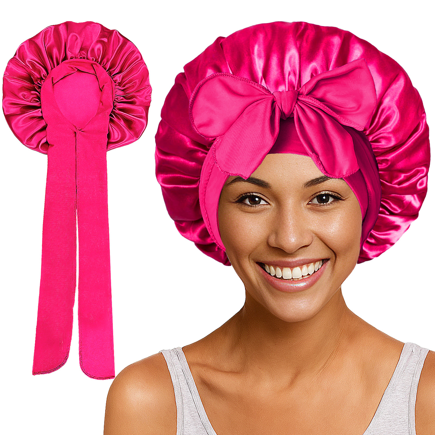 Elastic Satin Round Wide-Brimmed Headscarf Hat Solid Color Artificial Silk Nightcap