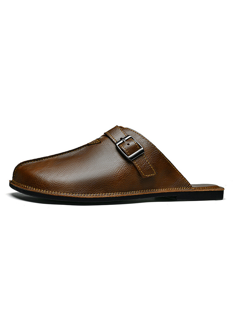 Men's Fashion Belt Buckle Slip-On Closed-Toe Casual Sandals