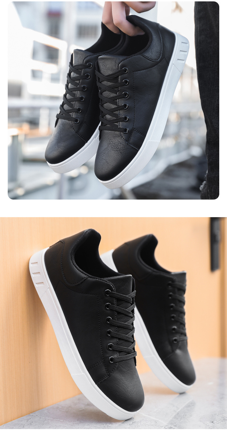 Men's Casual Sneakers PU Leather Lace-Up Flat Shoes