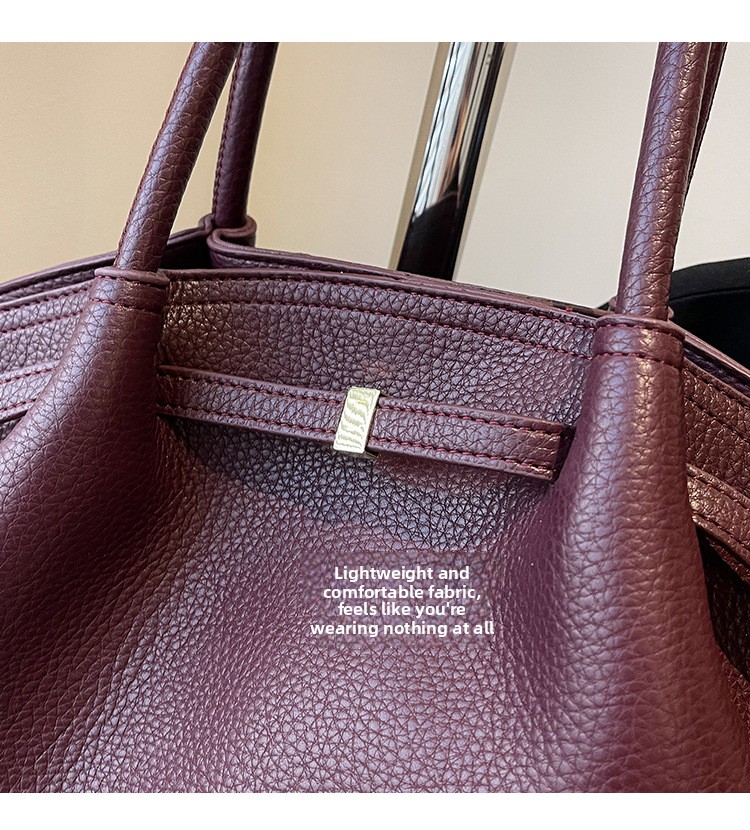 Women's Solid Color PU Tote Bag Casual Versatile Shoulder Handbag with Magnetic Buckle