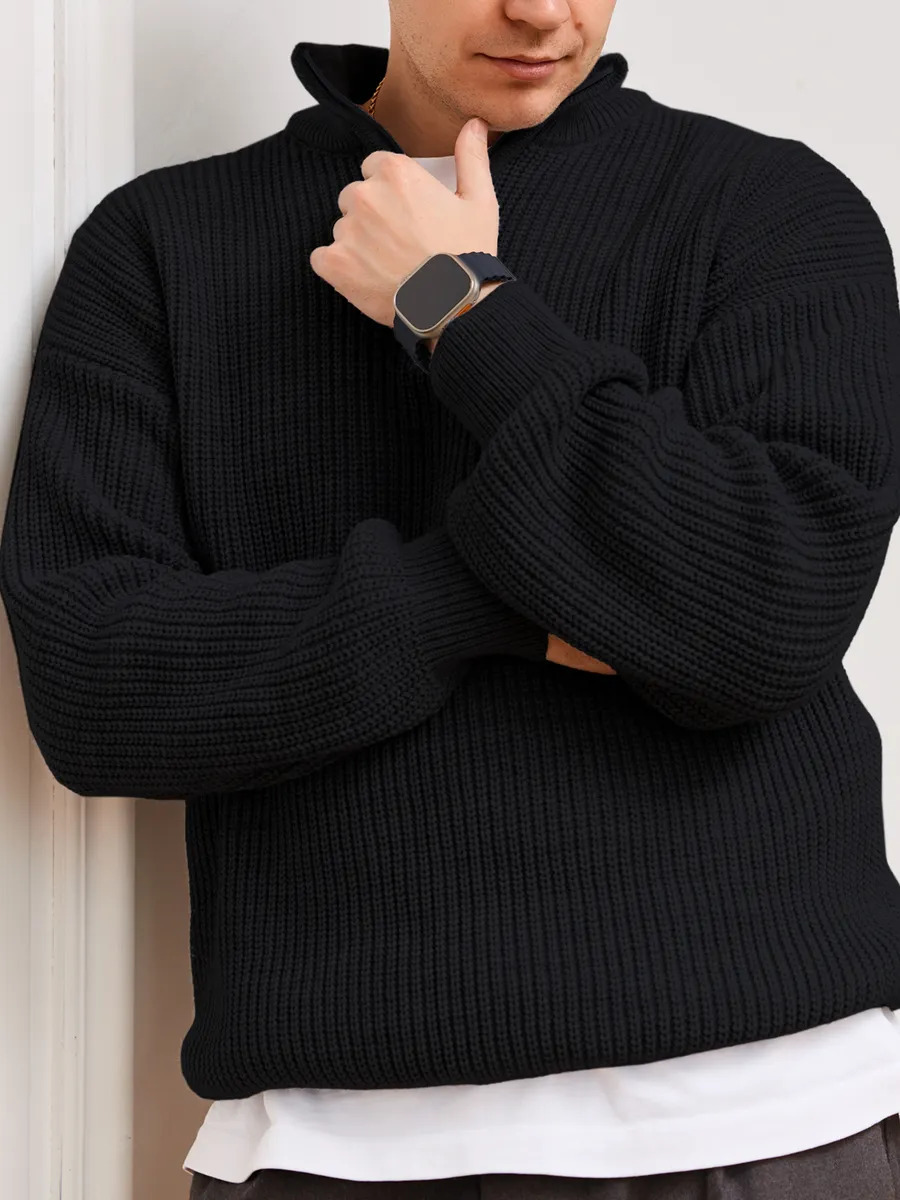 Men's Half-Zip Stand Collar Knit Pullover