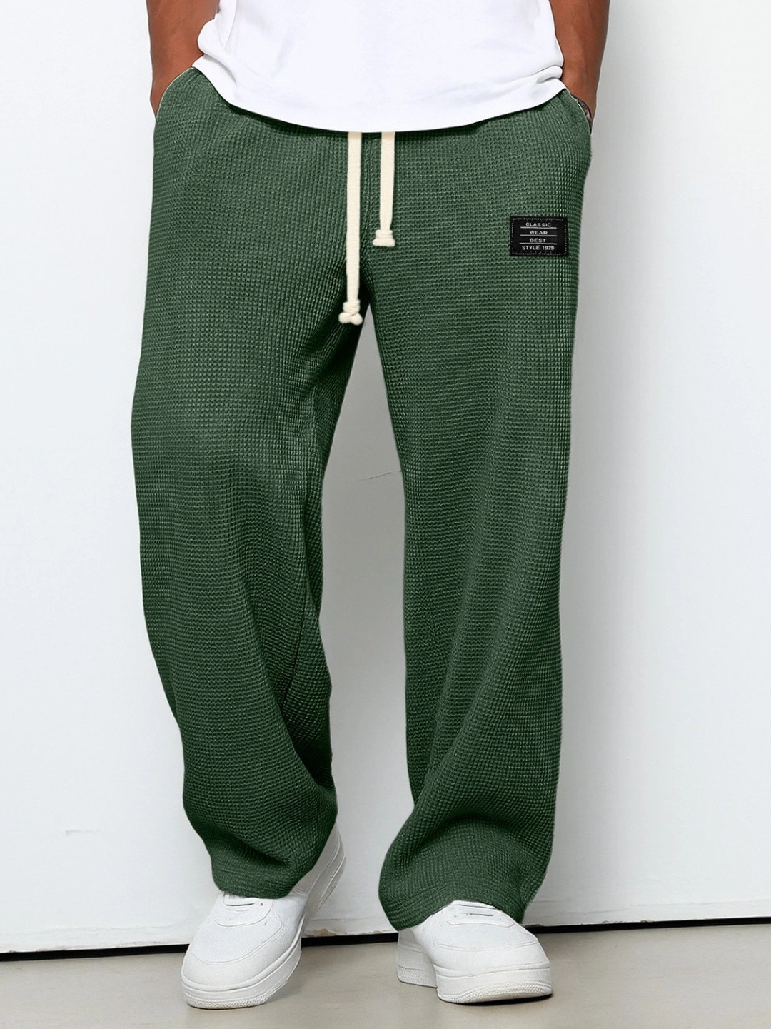 Men?s Waffle Texture Loose Wide-Leg Casual Pants