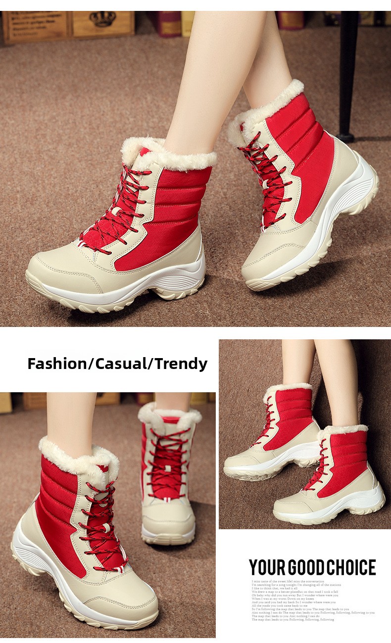Womens Fleece-Lined High-Top Winter Snow Boots Outdoor Hiking Shoes