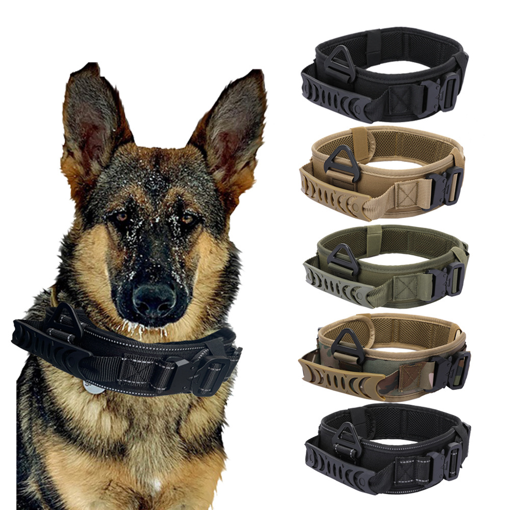 Tactical dog collar with metal buckle and quick-release function