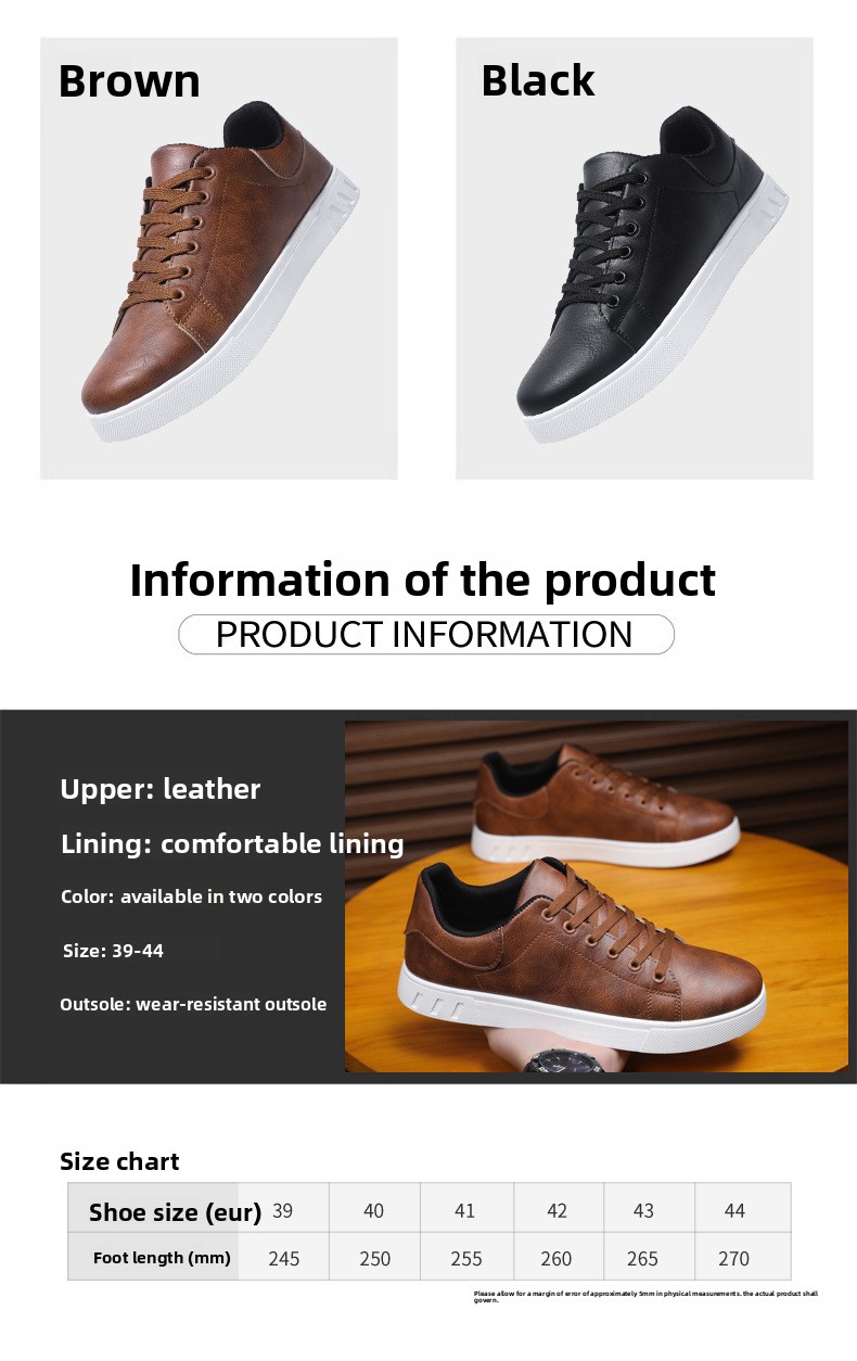 Men's Casual Sneakers PU Leather Lace-Up Flat Shoes