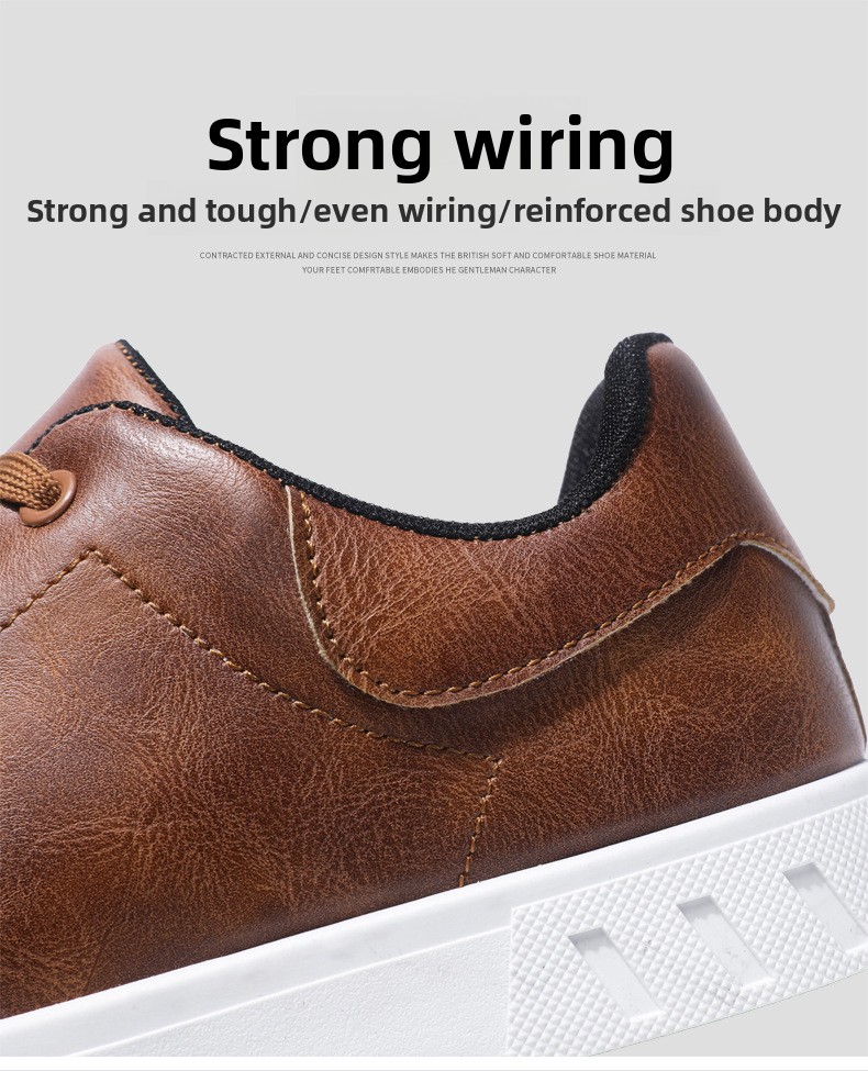 Men's Casual Sneakers PU Leather Lace-Up Flat Shoes