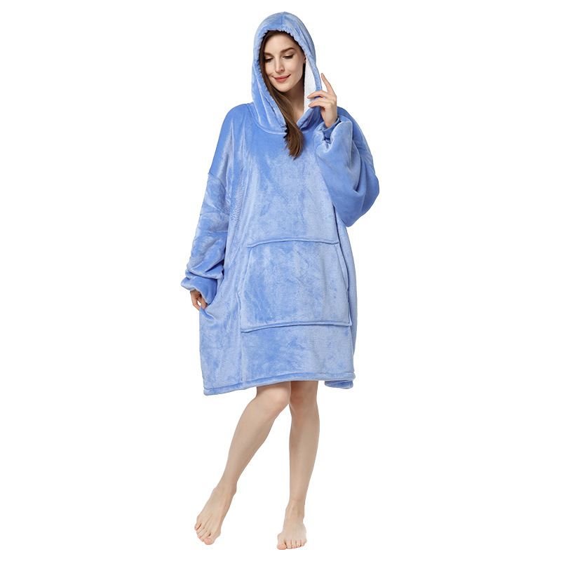 Flannel Hooded Pullover Sweatshirt Pajamas Wearable Blanket Lazy Clothes