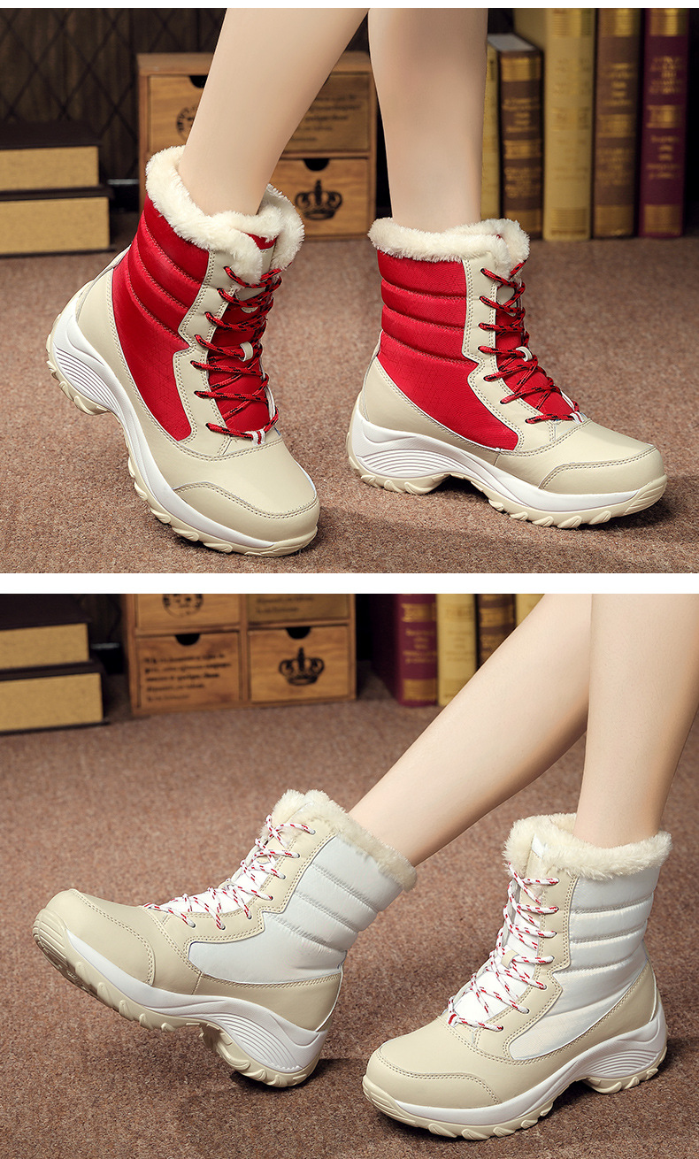 Womens Fleece-Lined High-Top Winter Snow Boots Outdoor Hiking Shoes