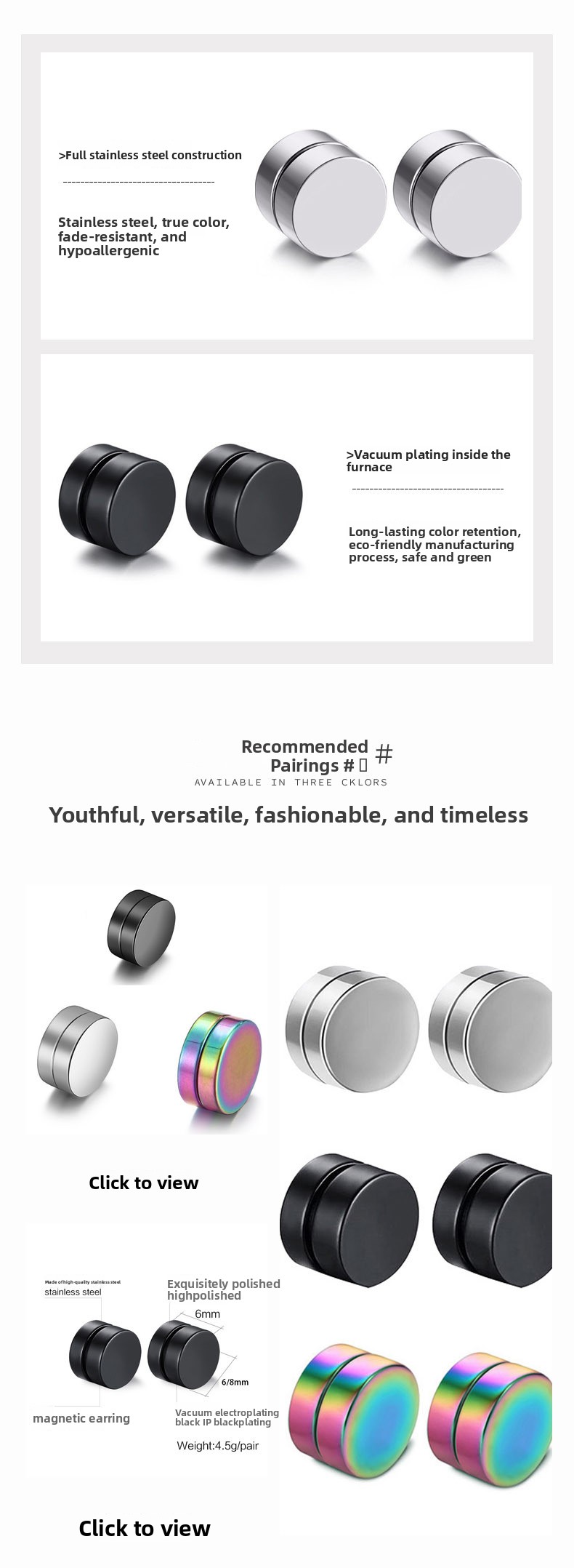 Minimalist Round Magnetic Ear Clip No Piercing Double-Sided Fake Earrings for Men and Women