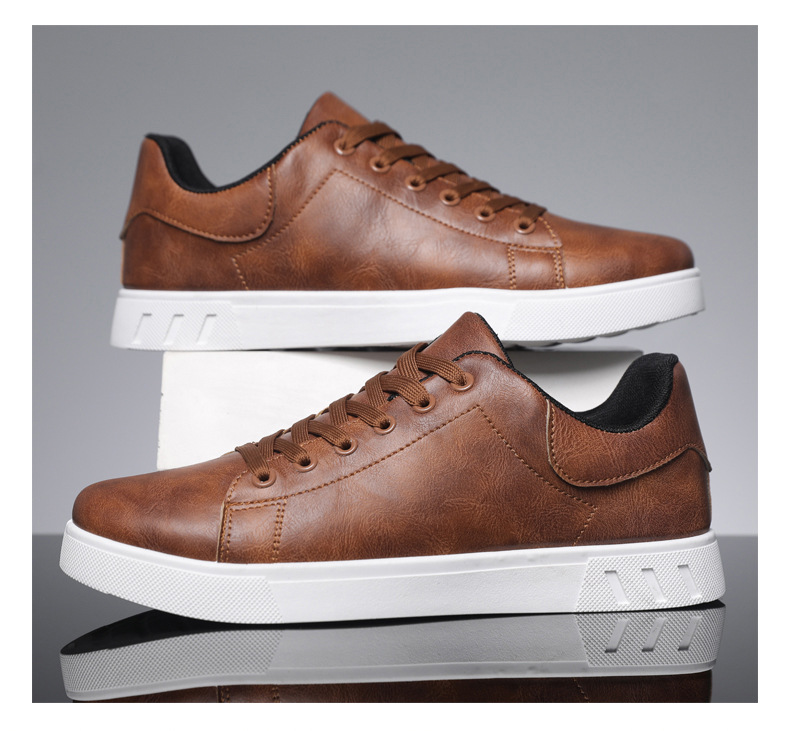 Men's Casual Sneakers PU Leather Lace-Up Flat Shoes