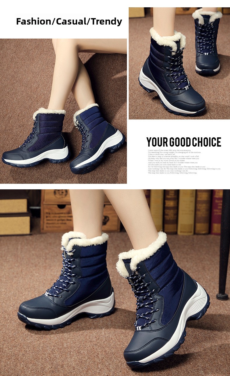 Womens Fleece-Lined High-Top Winter Snow Boots Outdoor Hiking Shoes