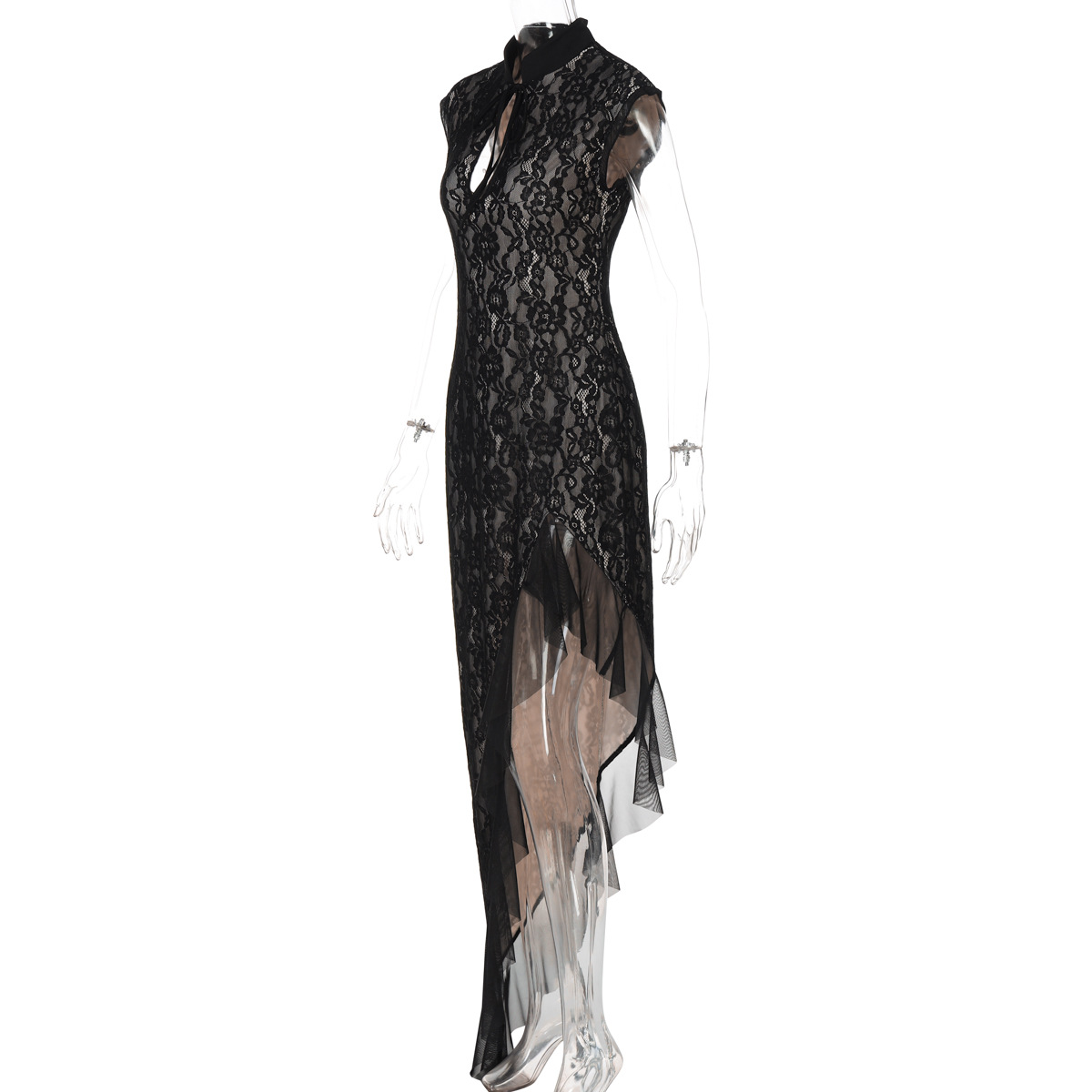 Women's Sexy Mesh See-through Lace Slim Fit Sleeveless Dress