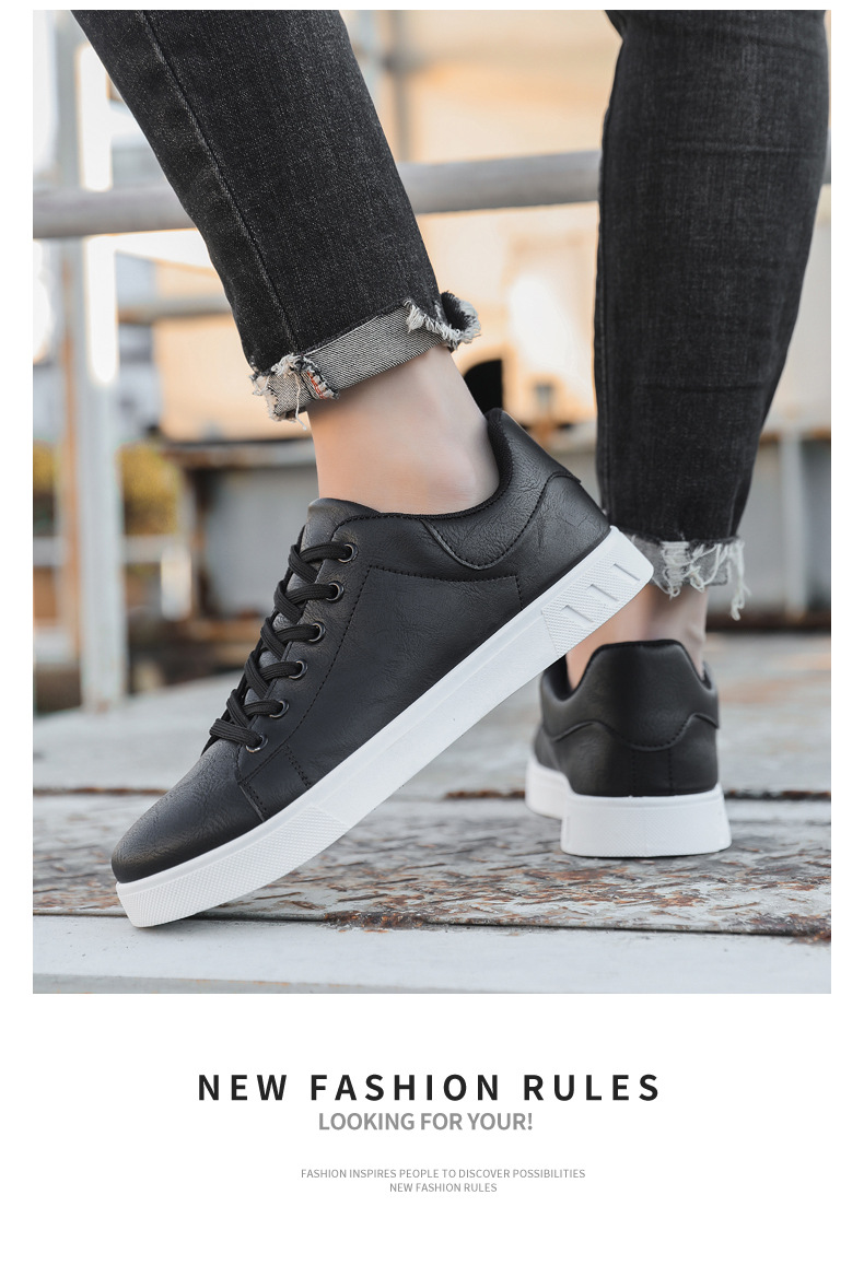 Men's Casual Sneakers PU Leather Lace-Up Flat Shoes