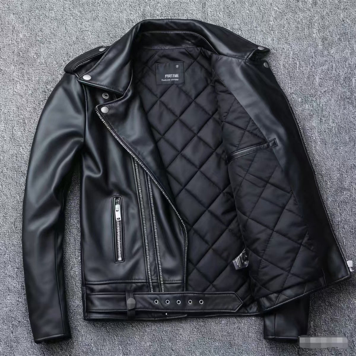 Men's leather jacket with water-washed finish, motorcycle-style men's leather jacket