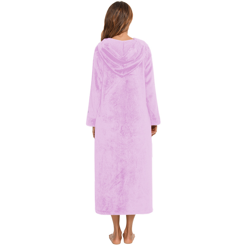 Flannel Pajamas New Long-Sleeved Zipper Nightgown Home Clothes