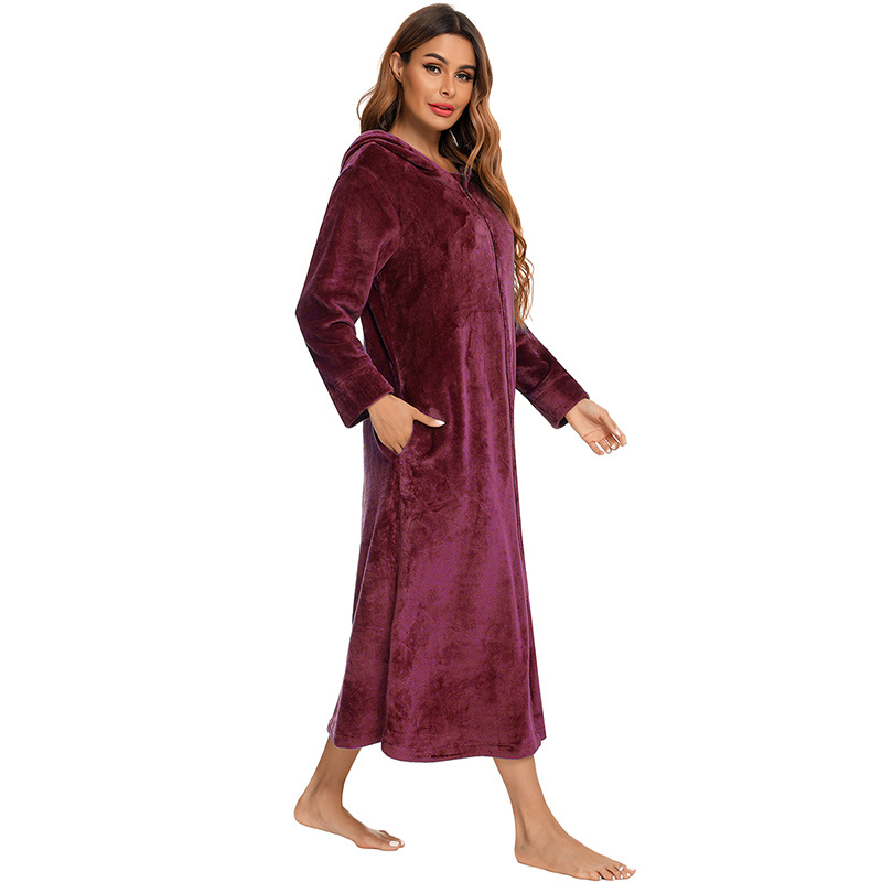 Flannel Pajamas New Long-Sleeved Zipper Nightgown Home Clothes