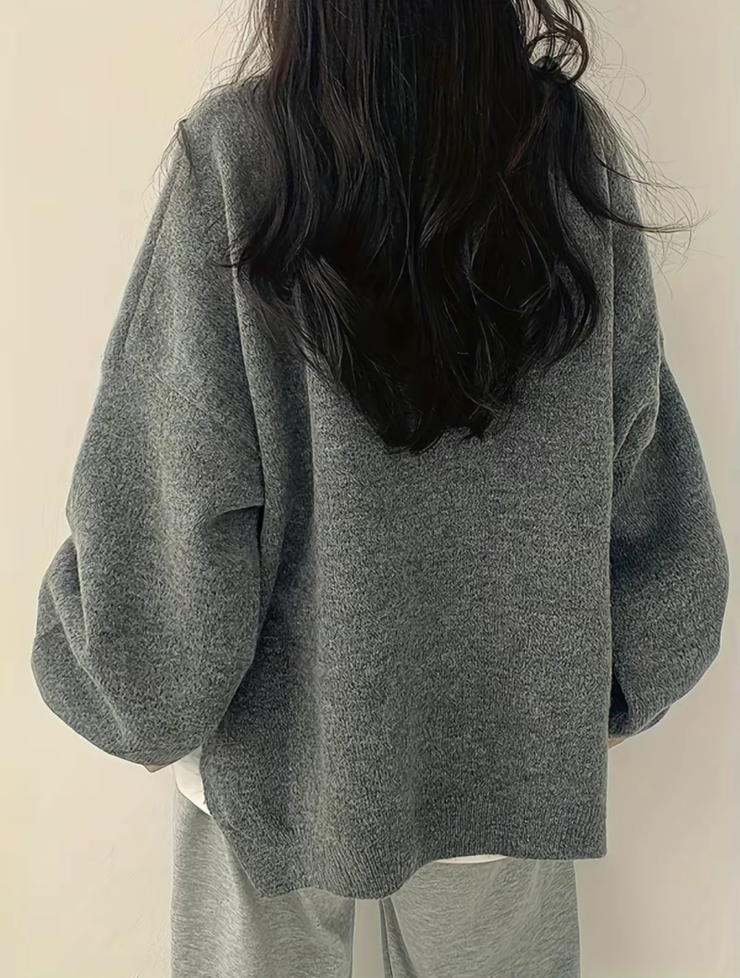Casual Versatile Solid Color Slit Pullover Loose Long-Sleeve Women's Sweater