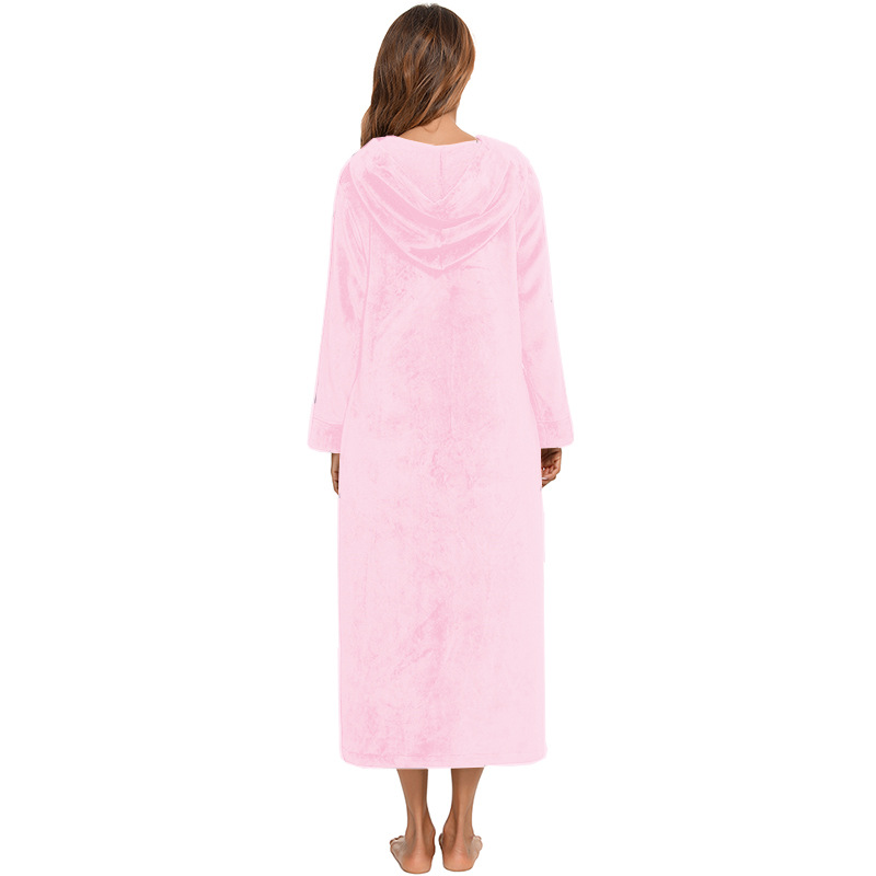 Flannel Pajamas New Long-Sleeved Zipper Nightgown Home Clothes