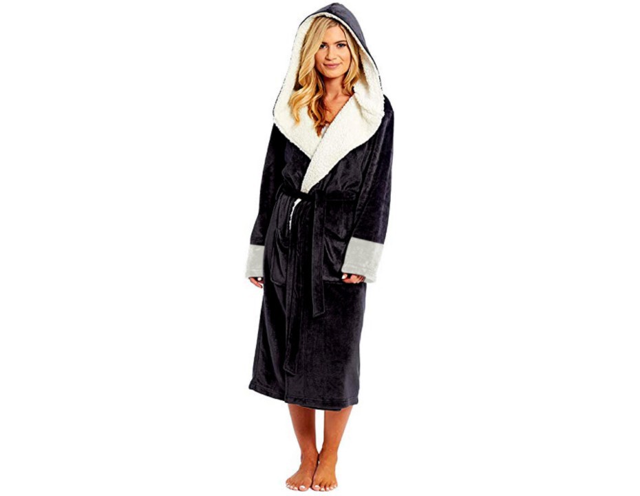 Long Hooded Bathrobe Nightgown with Belt