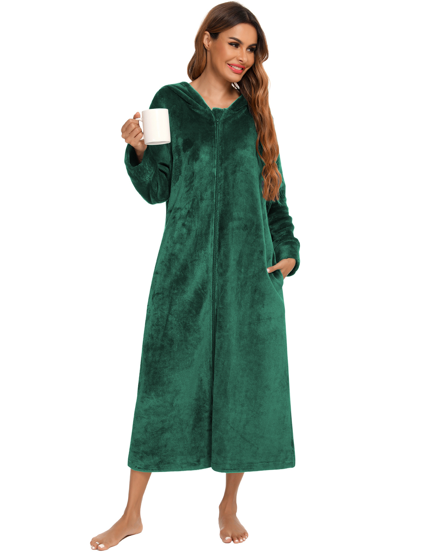 Flannel Pajamas New Long-Sleeved Zipper Nightgown Home Clothes
