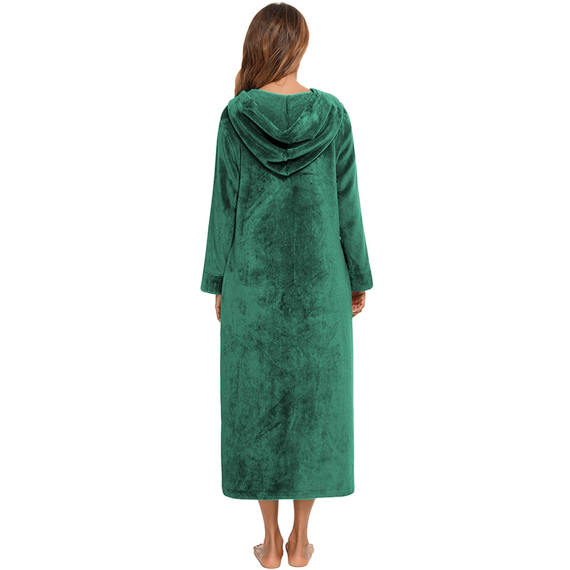 Flannel Pajamas New Long-Sleeved Zipper Nightgown Home Clothes