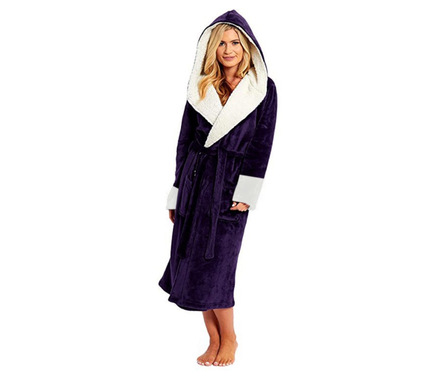 Long Hooded Bathrobe Nightgown with Belt