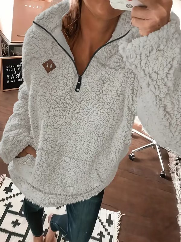 solid-color fleece half-zip pullover sweatshirt