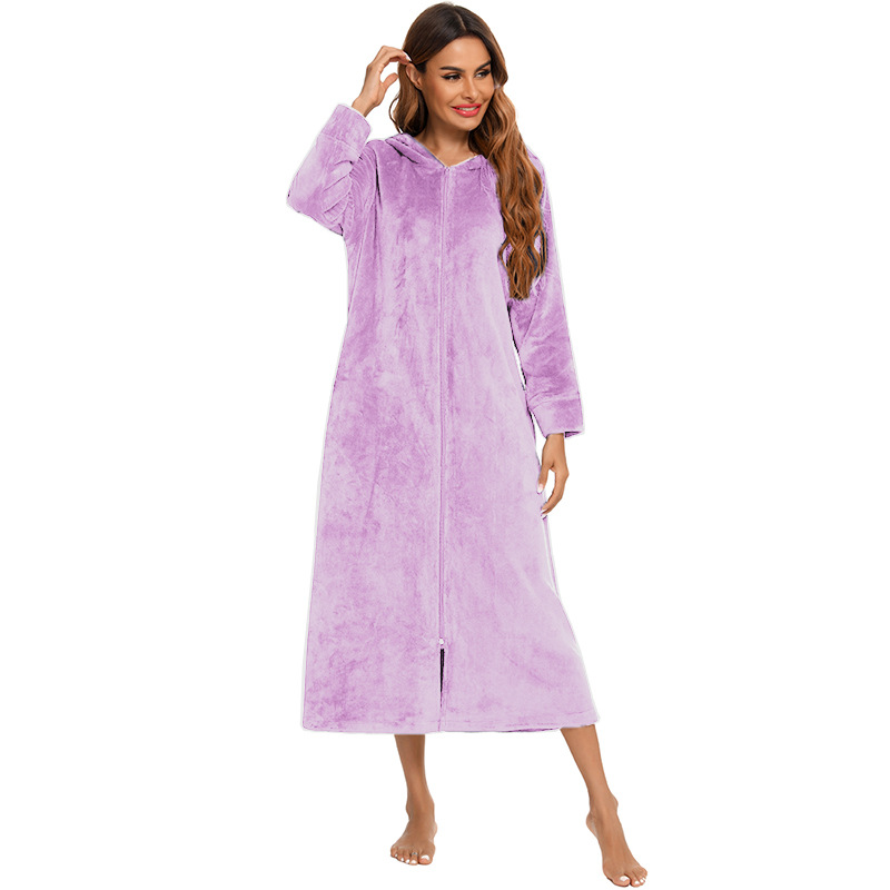 Flannel Pajamas New Long-Sleeved Zipper Nightgown Home Clothes