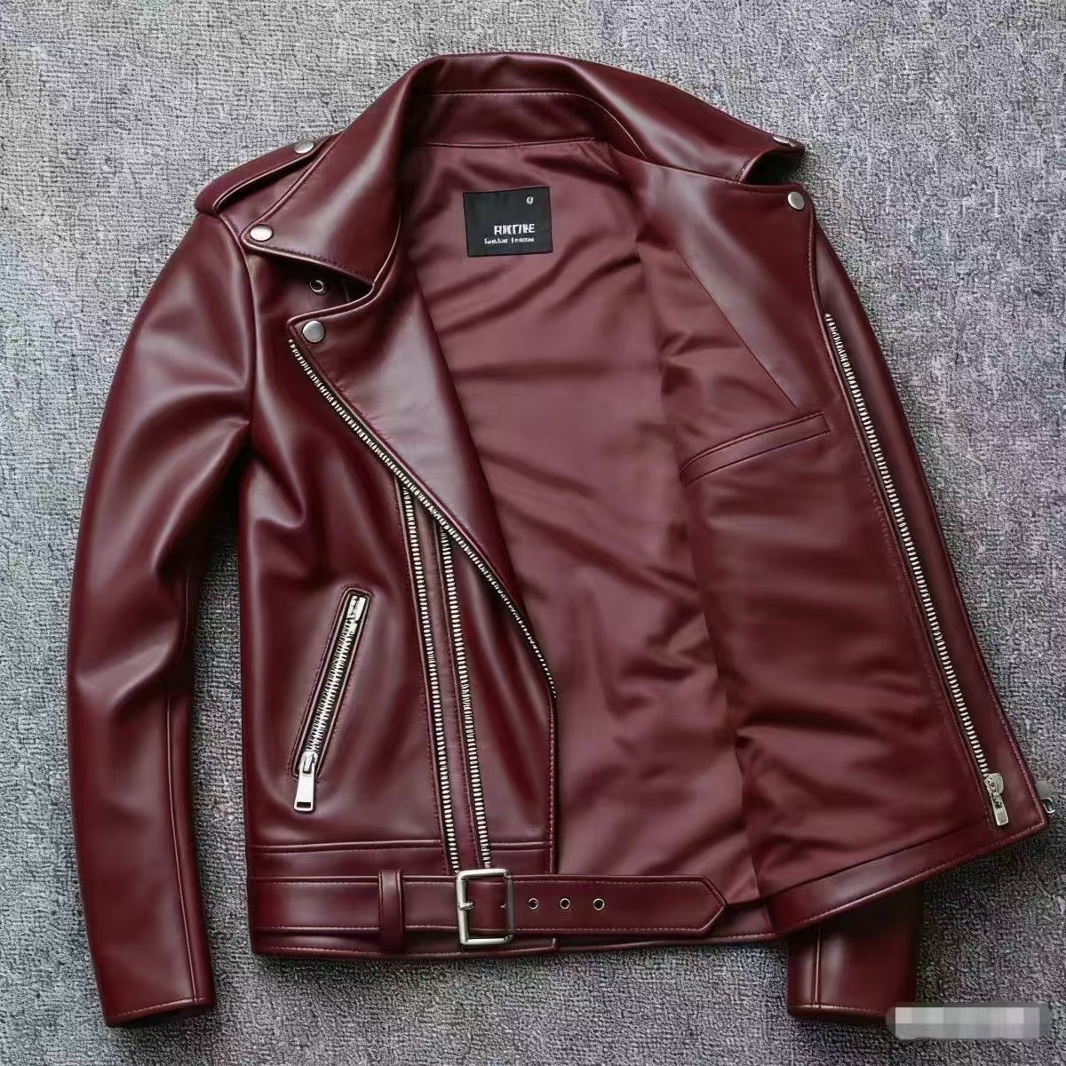 Men's leather jacket with water-washed finish, motorcycle-style men's leather jacket