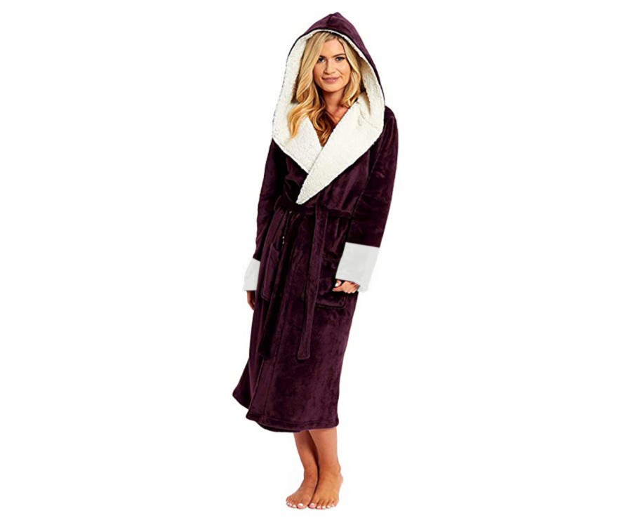 Long Hooded Bathrobe Nightgown with Belt