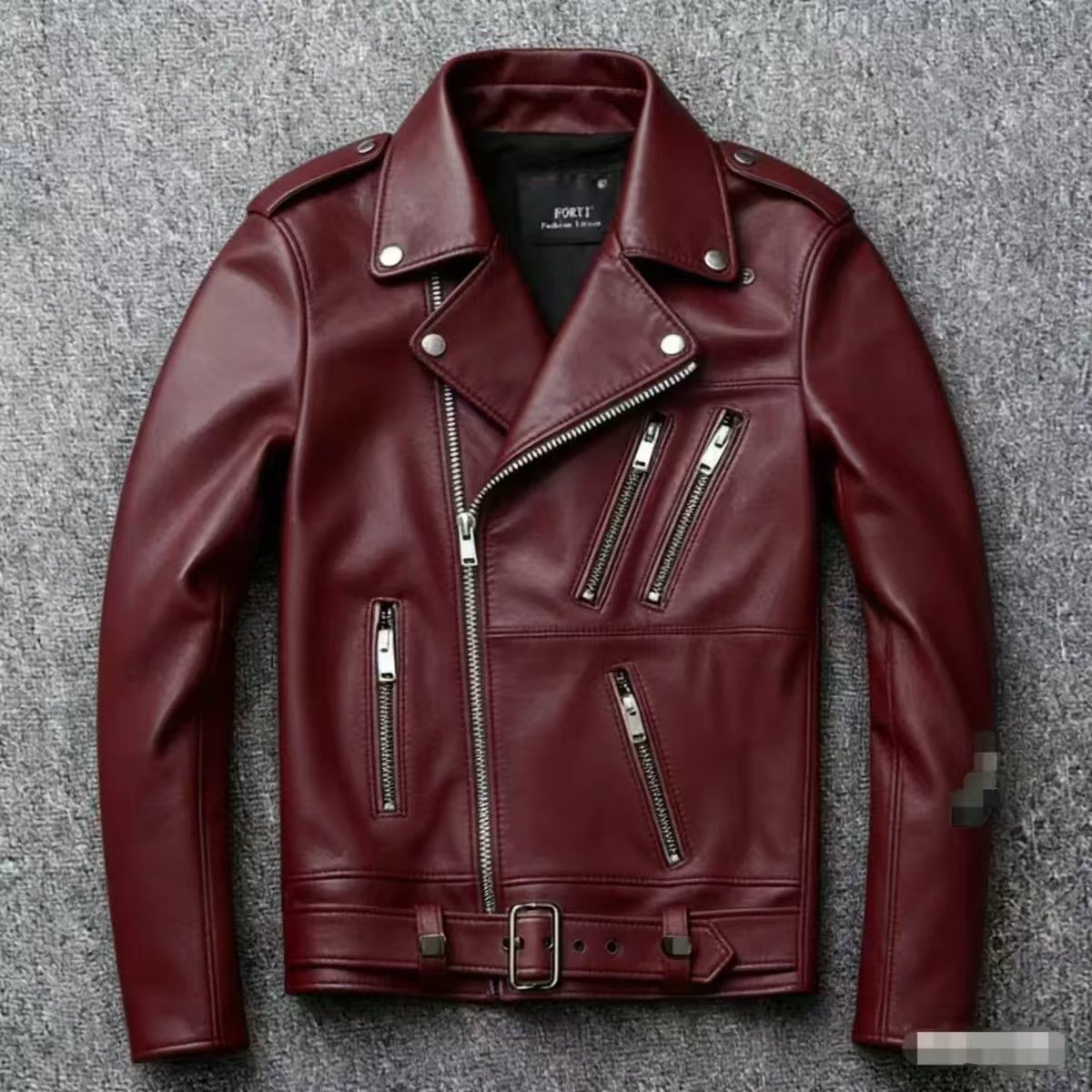 Men's leather jacket with water-washed finish, motorcycle-style men's leather jacket