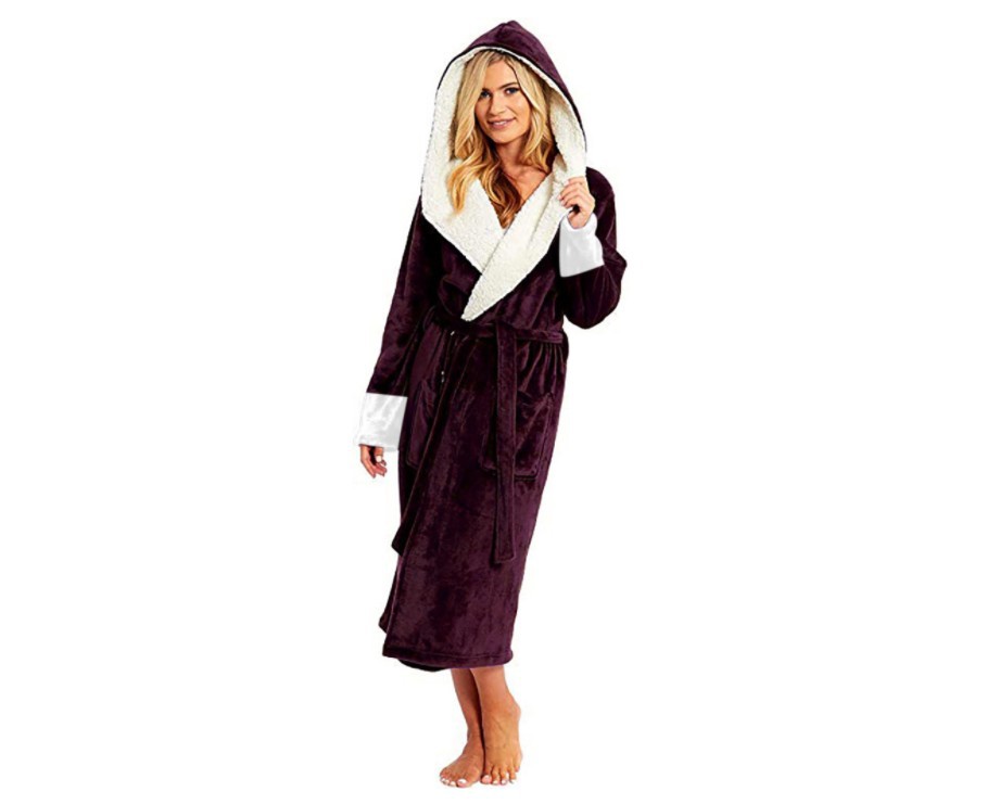 Long Hooded Bathrobe Nightgown with Belt