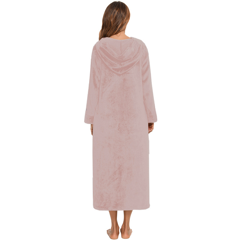 Flannel Pajamas New Long-Sleeved Zipper Nightgown Home Clothes
