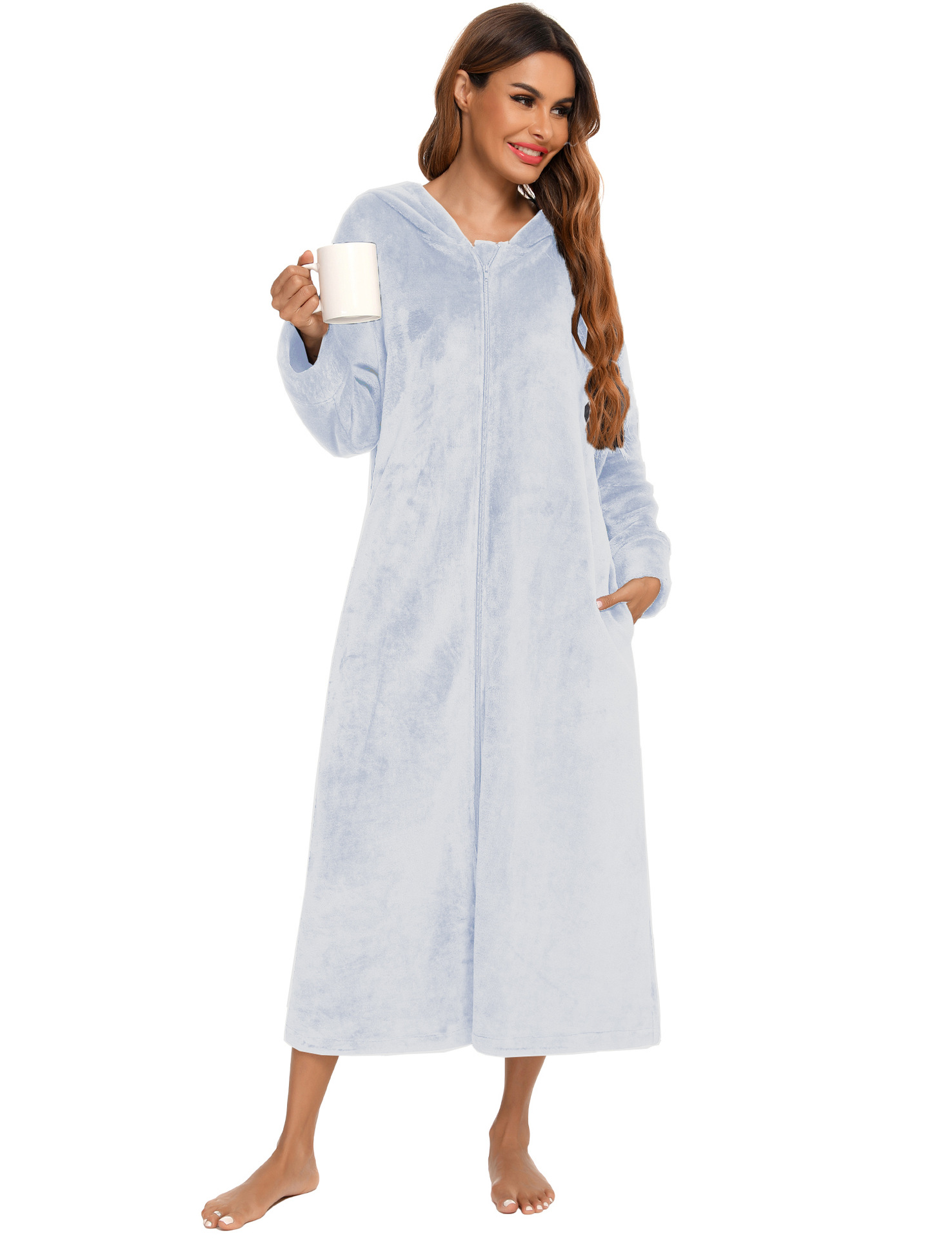 Flannel Pajamas New Long-Sleeved Zipper Nightgown Home Clothes