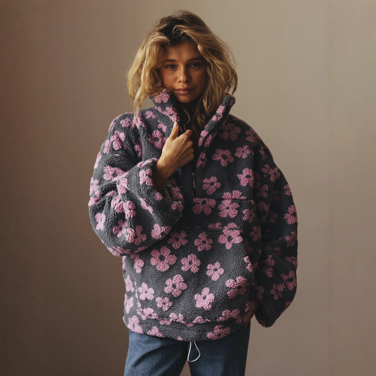fleece floral sweatshirt