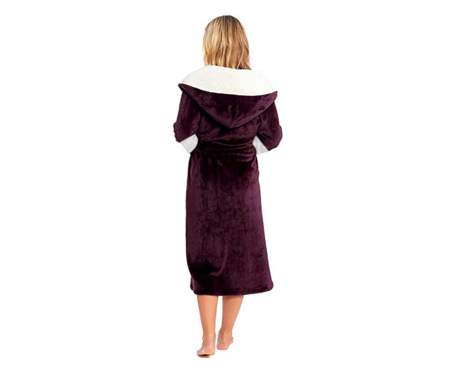 Long Hooded Bathrobe Nightgown with Belt