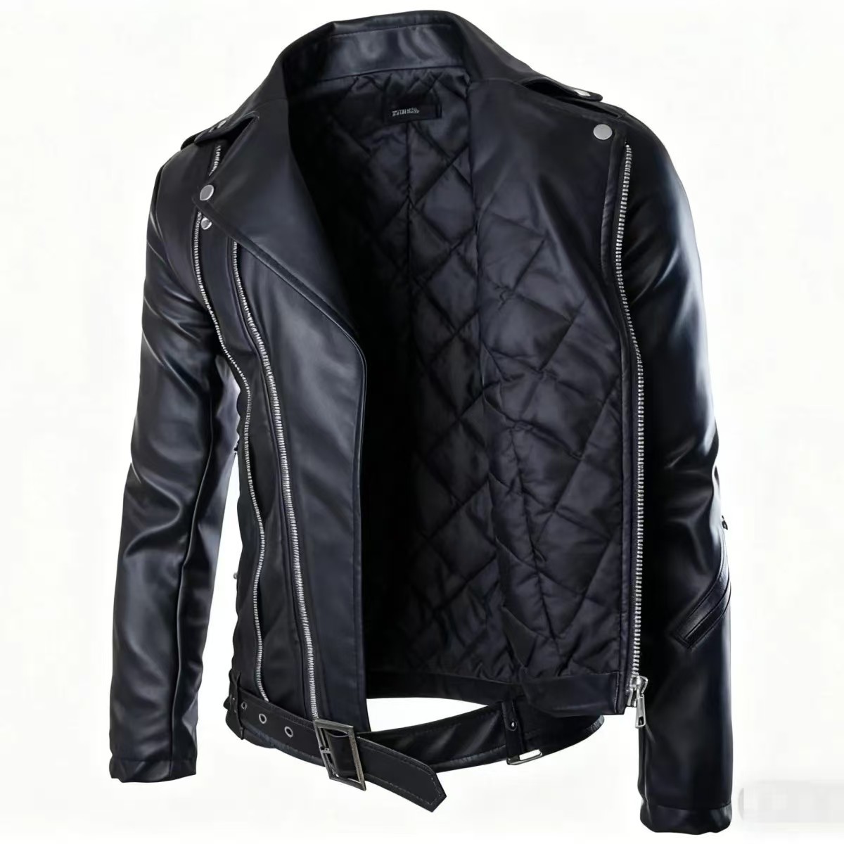 Men's leather jacket with water-washed finish, motorcycle-style men's leather jacket