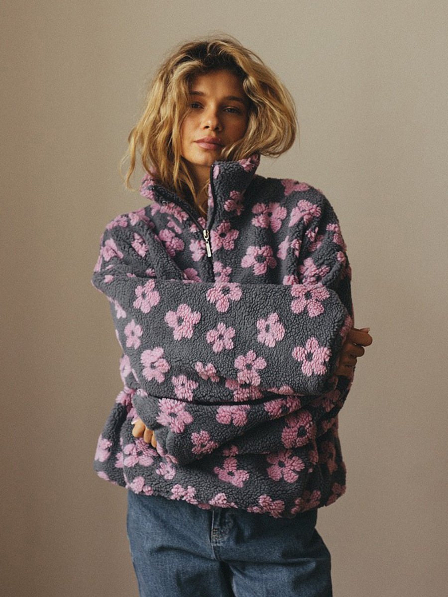 fleece floral sweatshirt