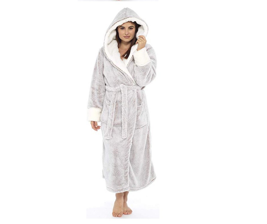 Long Hooded Bathrobe Nightgown with Belt
