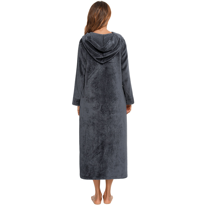 Flannel Pajamas New Long-Sleeved Zipper Nightgown Home Clothes