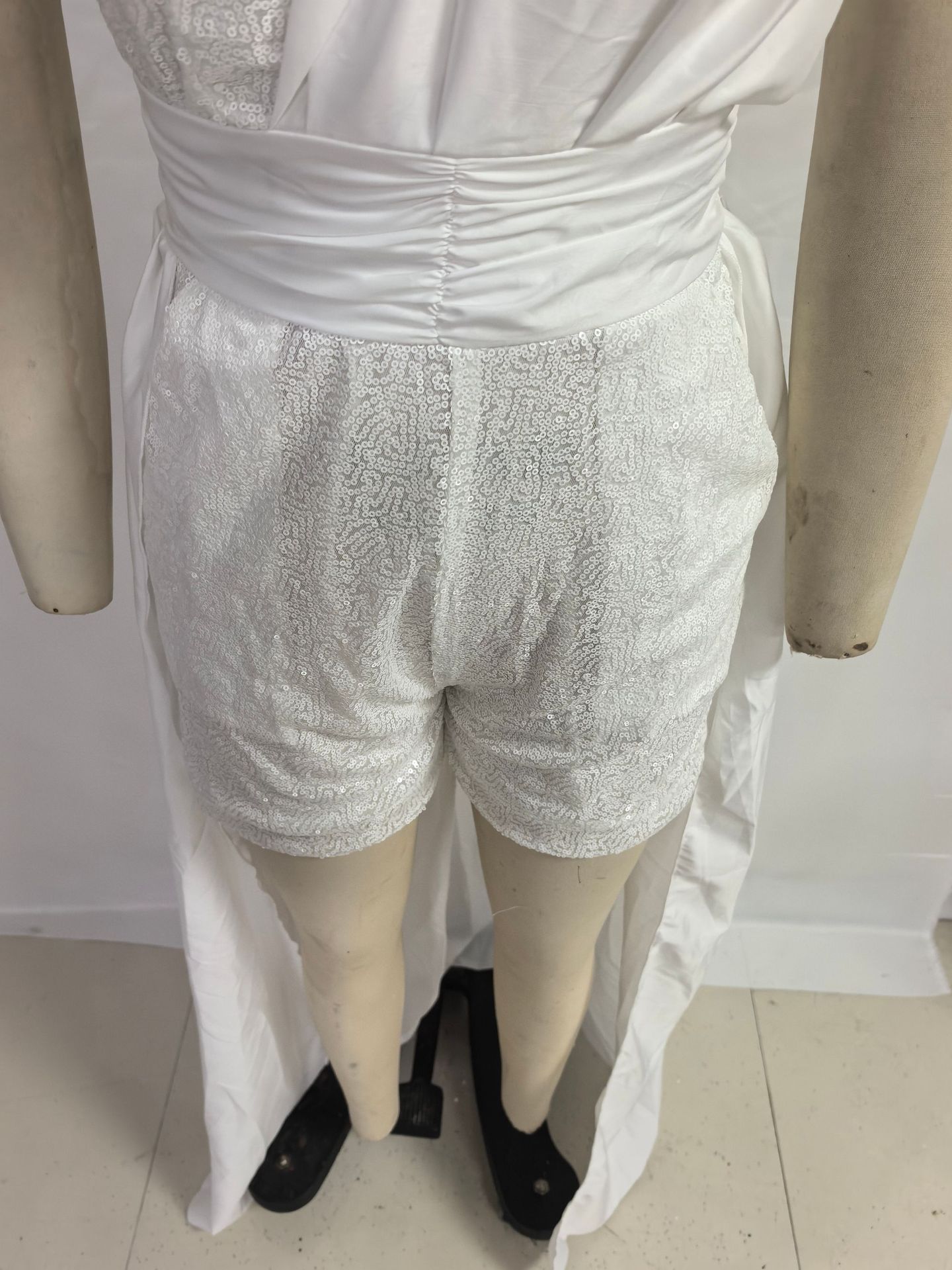 2027 Spring/Summer New Cross-Border Women's Fashion Wish Dress Slim Fit White Strapless Flared Tie-Up Sequin Short Dress