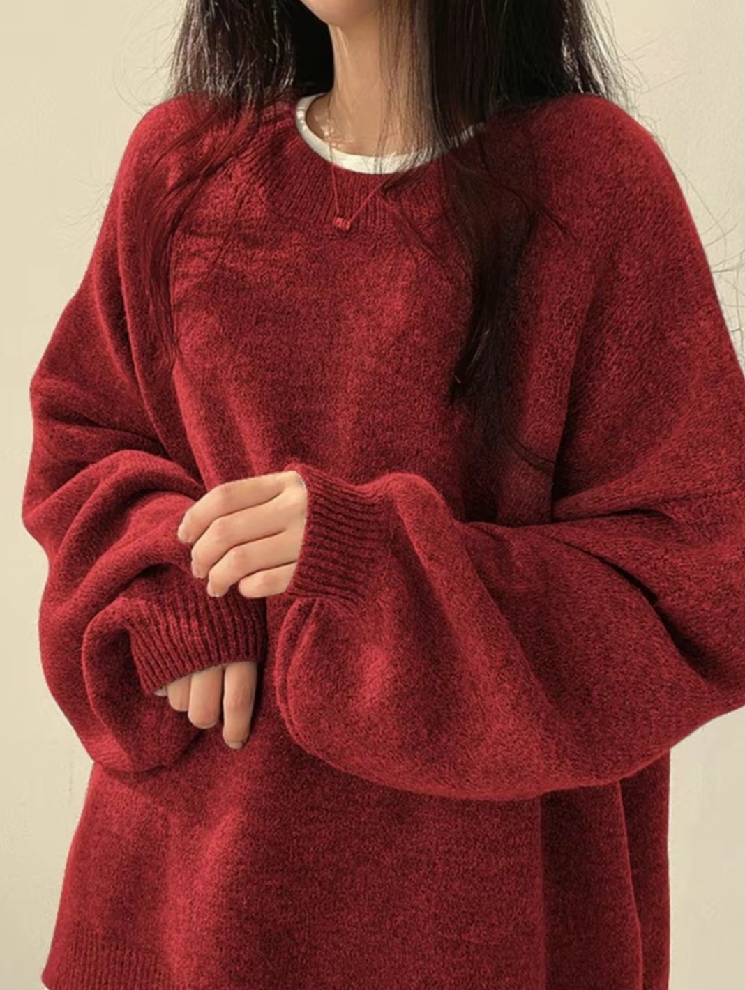 Casual Versatile Solid Color Slit Pullover Loose Long-Sleeve Women's Sweater