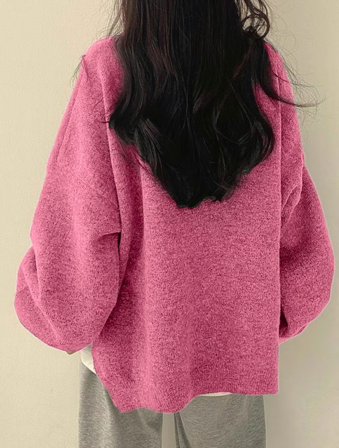 Casual Versatile Solid Color Slit Pullover Loose Long-Sleeve Women's Sweater