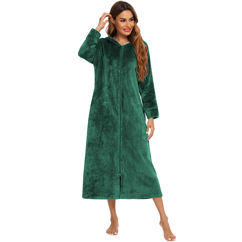 Flannel Pajamas New Long-Sleeved Zipper Nightgown Home Clothes
