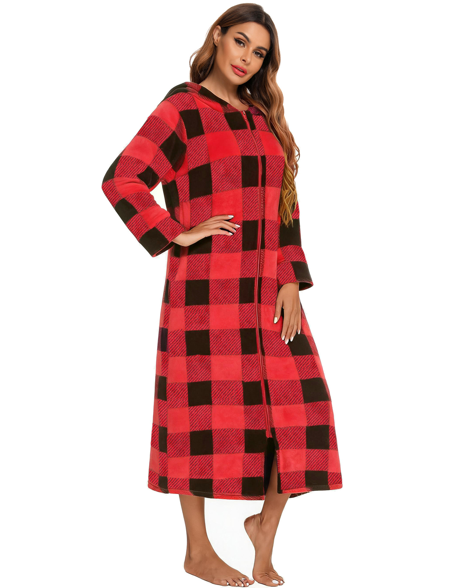 Flannel Pajamas New Long-Sleeved Zipper Nightgown Home Clothes