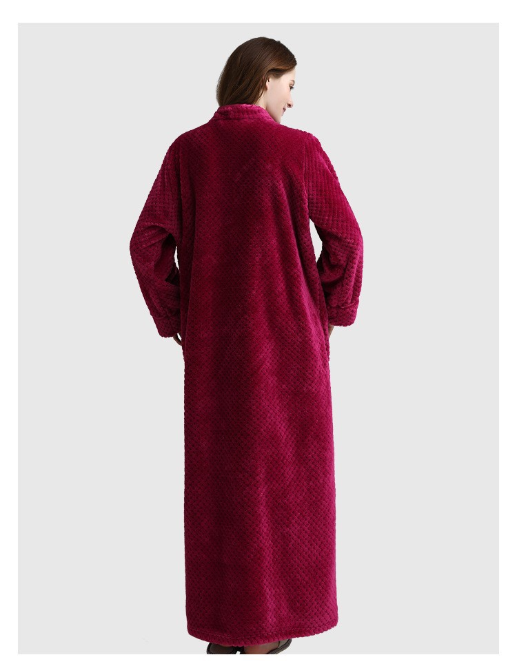 Flannel Nightdress, Bathrobe for Women, Fleece-Lined and Thickened