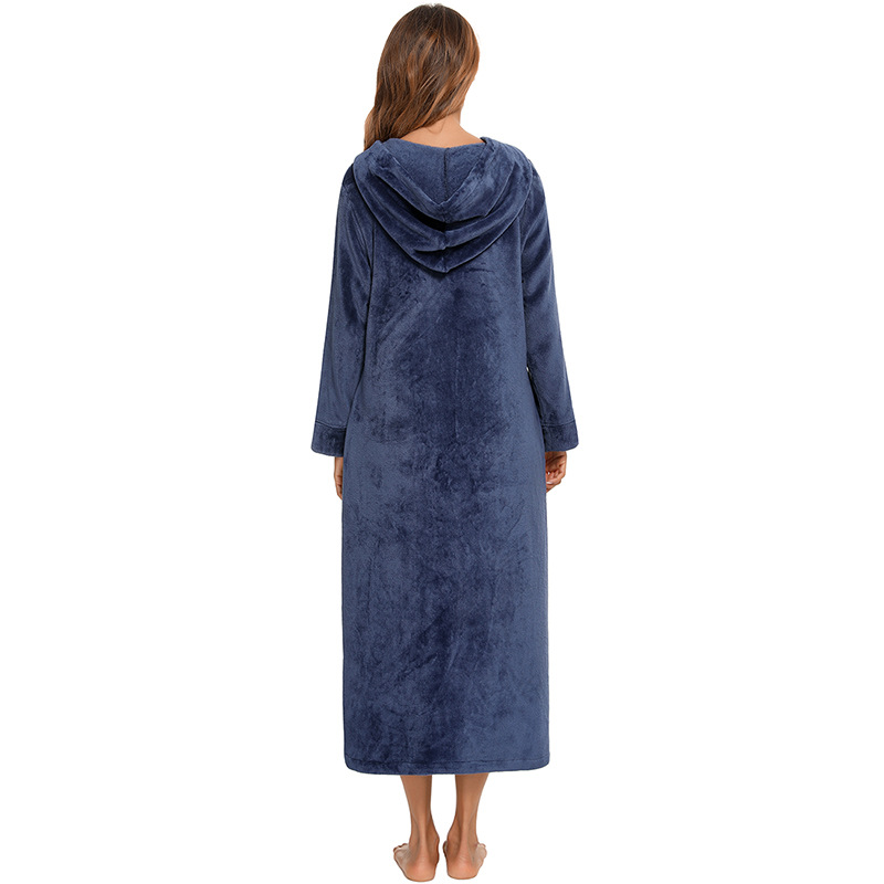 Flannel Pajamas New Long-Sleeved Zipper Nightgown Home Clothes