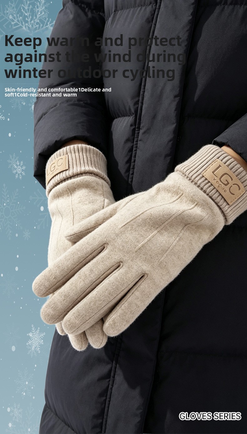 Winter Touchscreen Warm Plush Lined Knit Gloves Anti-Slip Windproof