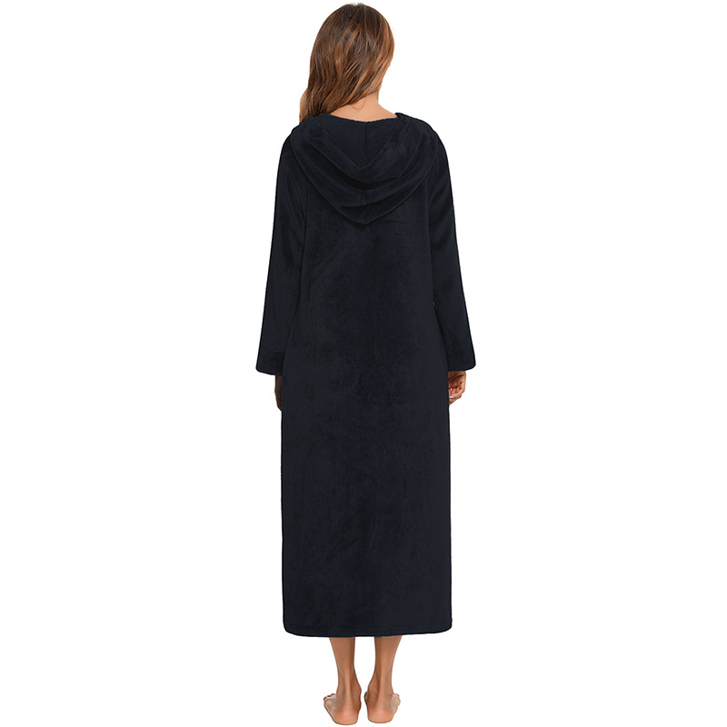 Flannel Pajamas New Long-Sleeved Zipper Nightgown Home Clothes