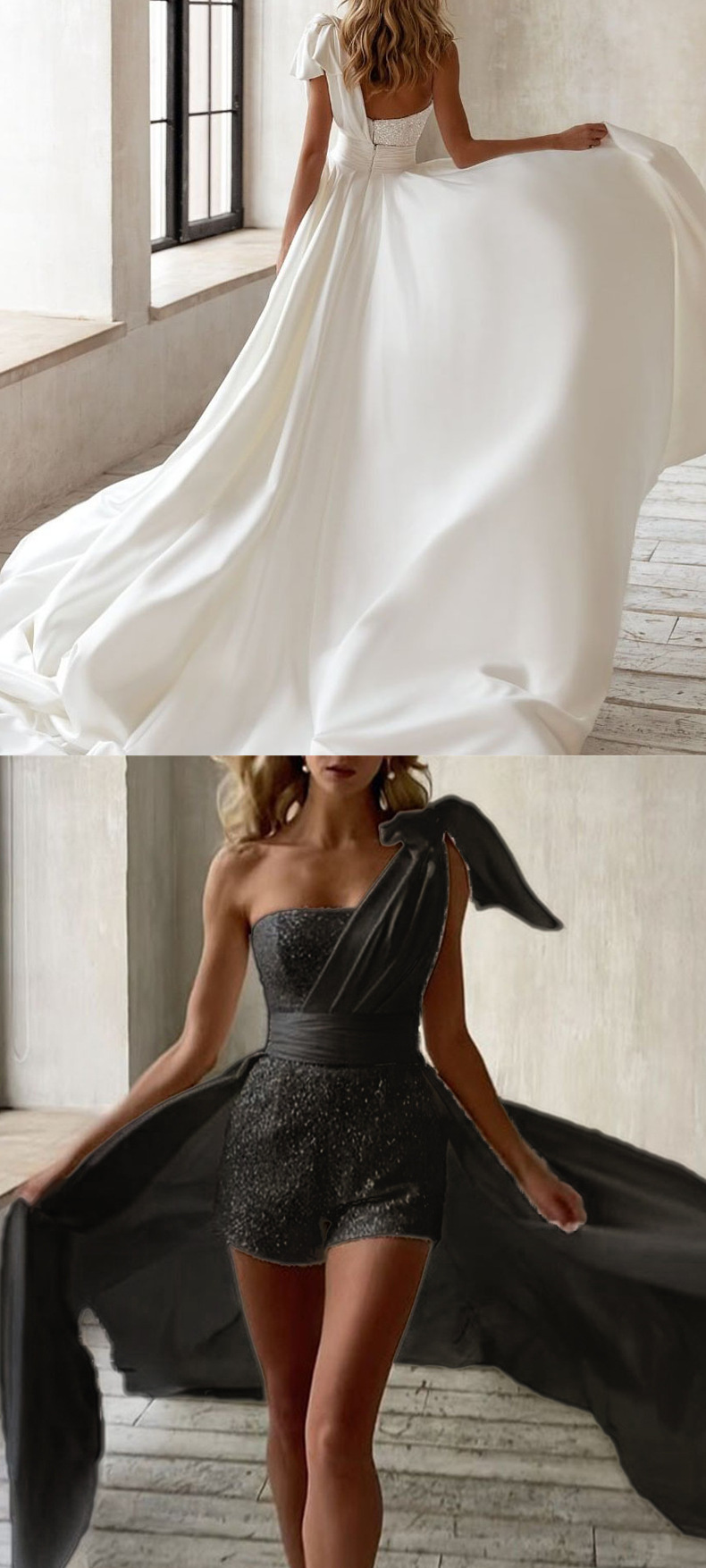 2027 Spring/Summer New Cross-Border Women's Fashion Wish Dress Slim Fit White Strapless Flared Tie-Up Sequin Short Dress